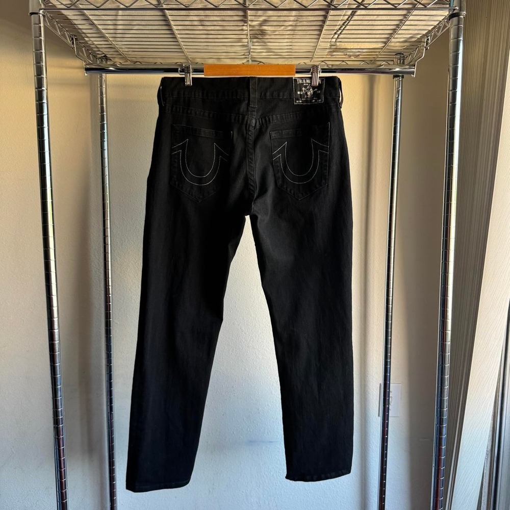 True Religion Geno Relaxed Slim Black Jeans Horseshoe Stitch Mens 36x31.5